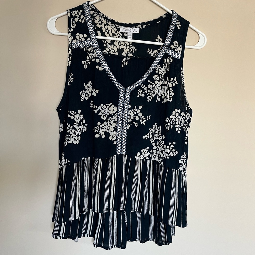 Patrons of Peace tank top | size M | navy blue and white